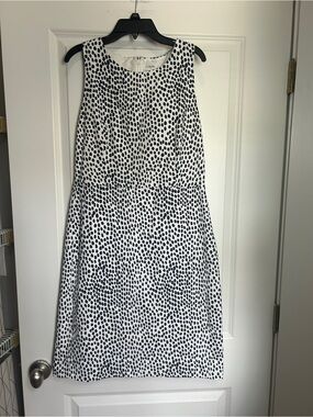 J. Crew Factory White and Black Polka Dot Sleeveless Midi Dress